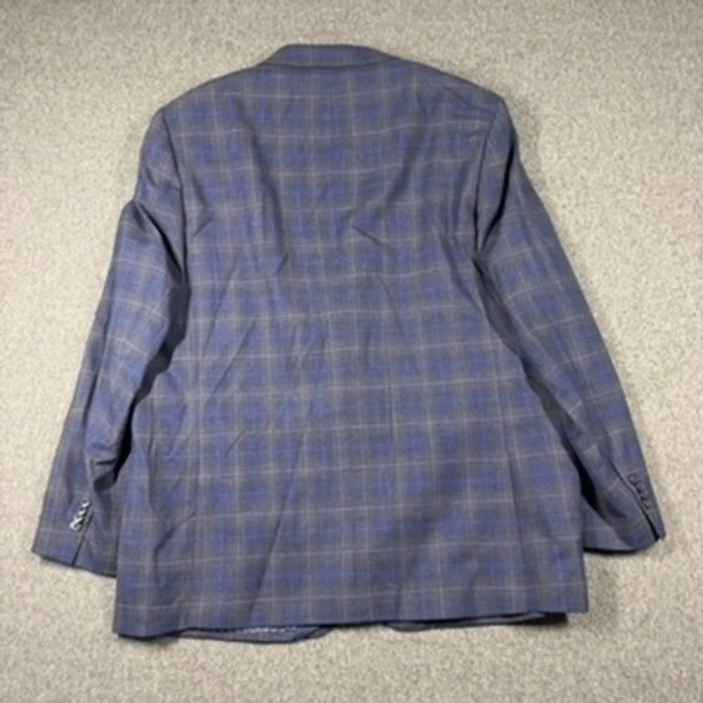Giles & Jasper Mens Blue Plaid Wool Blend 2 Piece Suit 50L 44W 30L Blazer Pants